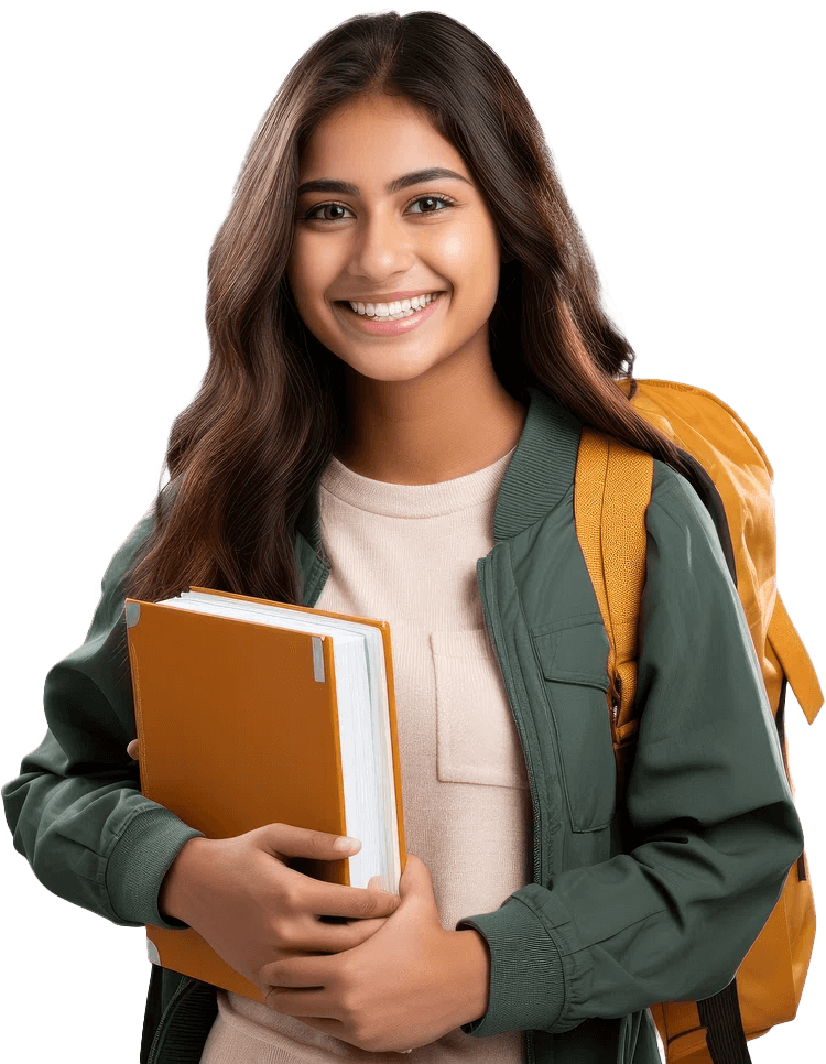 Smiling student with books and backpack